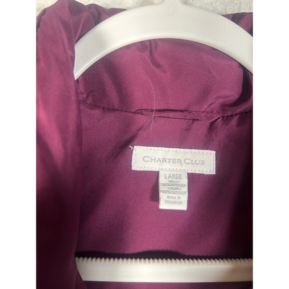 Charter Club Puffer Vest Women's Large Plum Purple Zip Front Collared Sleeveless - Picture 2 of 6